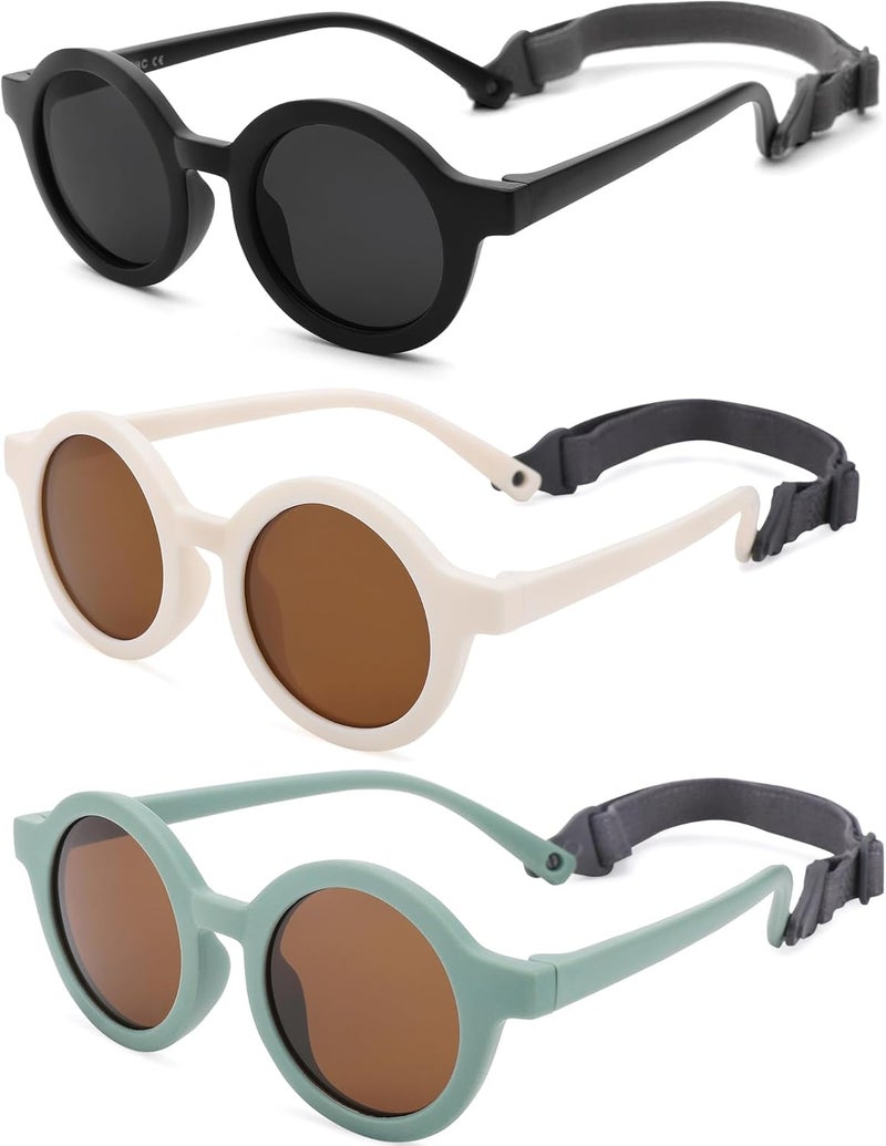 COASION Baby Polarized Round Sunglasses Flexible Rubber Shades with Strap for Toddler Newborn Infant Ages 0-24 Months - Image 1